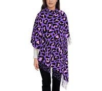 Écharpe châle à pampilles imprimé léopard violet, écharpe chaude à franges, enveloppe luxueuse pour dames, pour toutes les saisons 72x197 CM