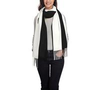 Écharpe châle à rayures noires et blanches avec pompons pour femme - Design de qualité - Cadeau de Noël