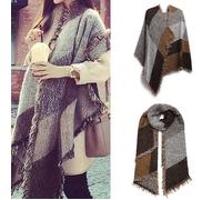 Écharpe - Chale - Cachemire Imitation - Chaud - Automne Hiver - Grand Plaid Tissu Glands Foulard - Café