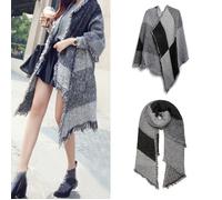 Écharpe - Chale - Cachemire Imitation - Chaud - Automne Hiver - Grand Plaid Tissu Glands Foulard - Noir