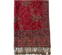 Écharpe châle en soie pashmina réversible confortable avec franges Motif cachemire, 1-Rouge, Large