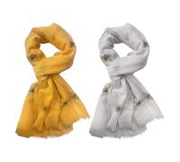 Écharpe Chaude À Motif D'Abeille, 2 Pièces, Écharpe Douce Et Longue Pour Femmes, Accessoires Vestimentaires (Jaune, Gris)