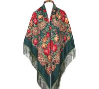 Écharpe chaude pour femme de style russe avec pompon - 157,5 x 157,5 cm surdimensionnée rétro traditionnelle écharpes enveloppantes châle polonais folk écharpe franges impression cape cou châle poncho