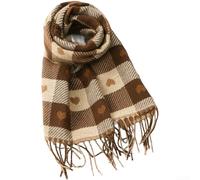 Écharpe confortable à franges pour femme avec imprimé à carreaux d'amour - Châle léger pour l'hiver et les voyages avec douceur semblable au cachemire (marron)