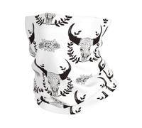 Écharpe Crâne De Vache avec Fleur Blanche Balaclava Antidérapant Cache Cou Multifonction Couvre-Chef pour Randonnée Jogging Cyclisme 25X50Cm