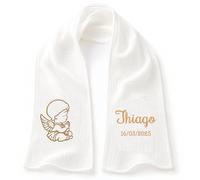 Écharpe de Baptême Personnalisée Bébé - Double Gaze de Coton Brodée Prénom & Date - Étole Baptême Blanche Douce et Légère - Cadeau Baptême avec Coffret Cadeau(Modèle 13)