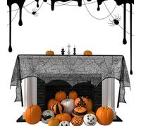 Écharpe de cheminée d'Halloween - Chemin de table en dentelle noire en toile d'araignée, décoration élégante de couverture de cheminée, style de pièce maîtresse en tissu doux, présentoir gothique de v