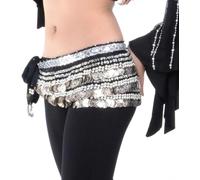 Écharpe de danse du ventre pour femme - Multi-rangs - Argent, noir/argenté, Taille Unique