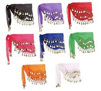 Écharpe de Hanche de Danse du Ventre 8 pièces 8 Couleurs 55 Pouces Jupe Danse du Ventre en Mousseline Soie pour Femmes avec pièce d'or écharpe Hanche décorative pour la, la Performance