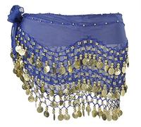Écharpe de hanche de danse du ventre, écharpes de hanche de jupe de danse du ventre avec 128 pièces d'or pendantes pour le costume de performance classe de yoga de danse du ventre