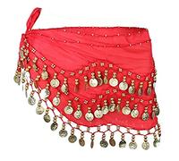 Écharpe de hanche de danse du ventre, écharpes de hanche de jupe de danse du ventre avec 128 pièces d'or pendantes pour le costume de performance e yoga de danse du ventre