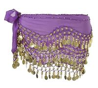 Écharpe de hanche de danse du ventre, écharpes de hanche de jupe de danse du ventre avec 128 pièces d'or pendantes pour le costume de performance classe de yoga de danse du ventre