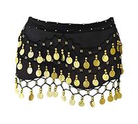 Écharpe de hanche de danse du ventre, écharpes de hanche de jupe de danse du ventre avec 128 pièces d'or pendantes pour le costume de performance classe de yoga de danse du ventre