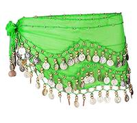 Écharpe de hanche de danse du ventre, écharpes de hanche de jupe de danse du ventre avec 128 pièces d'or pendantes pour le costume de performance classe de yoga de danse du ventre