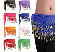 Écharpe de Hanche de Danseuse du Ventre, écharpe Hanche Danse du Ventre 8 pièces 8 Couleurs 55 Pouces Jupe Danse en Mousseline Soie pour Femmes avec pièce d'or décorative pour la, l