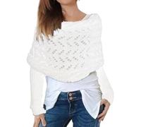 Écharpe de pull à manches pour femmes, châle enveloppant de câble tricoté, Poncho au Design ajouré, haussement d'épaules de cocon en Crochet doux White