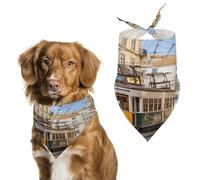 Écharpe de qualité supérieure pour animal de compagnie, imprimé tramway de Lisbonne, bandana triangulaire doux et respirant pour chiens et chats, parfait pour un usage quotidien ou des occasions