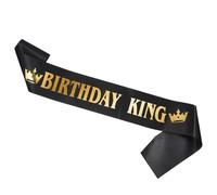 Écharpe de roi d'anniversaire, lettre dorée et écharpe d'anniversaire en satin noir pour hommes, décorations de fête d'anniversaire amusantes pour hommes et garçons, fournitures de fête (noir)