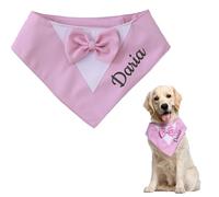 Écharpe de smoking réglable pour chien avec nom de costume de mariage formel brodé et nœud papillon réglable pour mariage, anniversaire, fête de jardin - Bavoir pour chiens de petite, moyenne et
