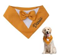 Écharpe de smoking réglable pour chien avec nom de costume de mariage formel brodé et nœud papillon réglable pour mariage, anniversaire, fête de jardin - Bavoir pour chiens de petite, moyenne et