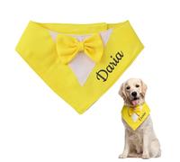 Écharpe de smoking réglable pour chien avec nom de costume de mariage formel brodé et nœud papillon réglable pour mariage, anniversaire, fête de jardin - Bavoir pour chiens de petite, moyenne et
