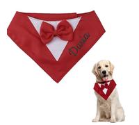 Écharpe de smoking réglable pour chien avec nom de costume de mariage formel brodé et nœud papillon réglable pour mariage, anniversaire, fête de jardin - Bavoir pour chiens de petite, moyenne et