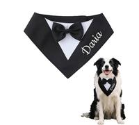 Écharpe de smoking réglable pour chien avec nom de costume de mariage formel brodé et nœud papillon réglable pour mariage, anniversaire, fête de jardin - Bavoir pour chiens de petite, moyenne et
