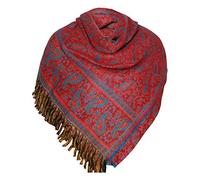 Écharpe d'hiver chaude à motif cachemire floral bleu bordeaux - Couverture décorative luxueuse faite à la main - surdimensionnée réversible en pure laine de yak, bordeaux, Taille unique