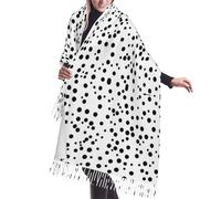 Écharpe d'hiver classique douce à franges pour femme., Noir à pois blancs, taille unique
