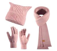 Écharpe d'hiver en tricot et bonnet thermique chaud doublé en polaire avec cache-oreilles et texture douce, Rose, taille unique