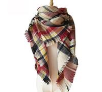 Écharpe d'hiver pour Femme à Carreaux surdimensionnés,Triangle surdimensionné,écharpe d'automne,Foulard carré avec Pompons,Carreaux Tartan rayé,Plaid à Franges,Poncho Cape,Foulard 140 cm,Rouge Beige