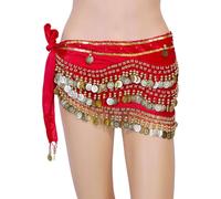 Écharpe élégante avec franges et paillettes pour la danse du ventre, les spectacles de scène, les fêtes, les costumes et les danses orientales, rouge, taille unique