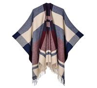 Écharpe Élégante en Tricot pour Femme - Poncho à Carreaux d'Hiver - Cardigan Chaud - Pull Tricoté - Motif Torsadé - Automne et Hiver, Violet Foncé