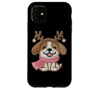 Écharpe en Forme de Chien Souriant avec Bois de Renne Coque pour iPhone 11