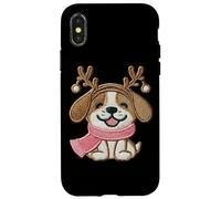 Écharpe en Forme de Chien Souriant avec Bois de Renne Coque pour iPhone X/XS
