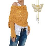 Écharpe en tricot avec collier,châle pour femme,écharpe tricotée,écharpe à manches,écharpe pull avec manches,Écharpe d'hiver chaude en tricot uni pull enveloppant (Jaune, taille unique(250cm))