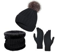 Écharpe Et Bonnet Femme Chaud, Ensemble Chauds d'hiver 3 en 1 avec Double Polaire Chaud Tricotés pour Homme Femme Bonnet Écharpe Et Gants À Écran Tactile pour Voyage Extérieur