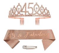 Écharpe et diadème d'anniversaire 45 ans, couronne en cristal or rose 45, couronne d'anniversaire, écharpe décorative d'anniversaire pour filles et femmes, accessoires de fête d'anniversaire