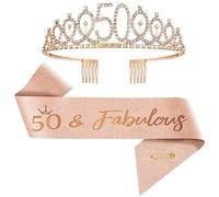 Écharpe et diadème d'anniversaire pour anniversaire, 50e anniversaire, décorations pour femme, couronne d'anniversaire en cristal (50)