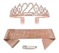 Écharpe et diadème pour 22e anniversaire - Couronne 22 cristaux en or rose - Décoration d'anniversaire pour filles et femmes - Accessoires de fête d'anniversaire