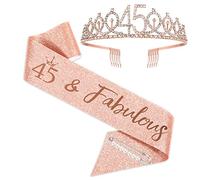 Écharpe et diadème pour 45e anniversaire en or rose, couronne 45 et fabuleuse écharpe et diadème pour femmes, cadeaux pour 45e anniversaire pour les 45 ans de fête d'anniversaire heureuse