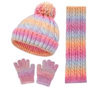 Echarpe et Gants Ensemble Bonnet Enfant Hiver Tricoté Tour de Cou Chaud Doublure en Polaire Douce Set de 3 Pièces pour Fille Garçon 3-10 Ans Tactiles et écharpe (Multicolour, 3-10 Years)