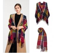 Écharpe Femme Carreaux Foulard Châle Douce d'Hiver Femme Chaude Longue Écharpe Motif à Carreuaux Vintage Multicolore Violet