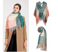 Écharpe Femme Carreaux Foulard Châle Douce d'Hiver Femme Chaude Longue Écharpe Motif à Carreuaux Vintage Multicolore Vert