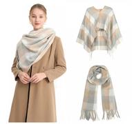 Écharpe Femme Carreaux Foulard Châle Douce d'Hiver Femme Chaude Longue Écharpe Motif à Carreuaux Vintage Multicolore Beige