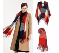 Écharpe Femme Écharpe en Carreaux Foulard Châle Douce d'Hiver Femme Chaude Longue Écharpe Motif à Carreuaux Rouge