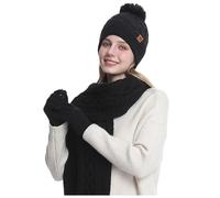 Echarpe Femme- ÉCharpe Hiver Ensemble Bonnet Et Gants pour Bonnet d'hiver Doublé Polaire avec Longue en Maille Gants Tactiles pour Temps Froid