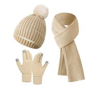 Echarpe Femme Hiver, ÉCharpe Femme Ensemble Bonnet Et Gants d'hiver pour Bonnet en Maille DoubléE Polaire Longue Chaude Ensemble 3 PièCes