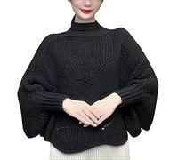 Écharpe Femmes Élégant - Tricots d'hiver pull oversize mode féminine évider ligne épaisse pull à col roulé pull à manches chauve-souris pull ourlet irrégulier solide enveloppe le châle(Black One Size)