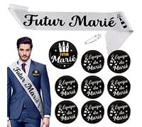 Écharpe Futur Marié et 9PCS Badges Futur Marié Équipe du Marié pour Enterrement de Vie de Garçon Cadeaux Invités et Accessoires Mariage Fiançaille